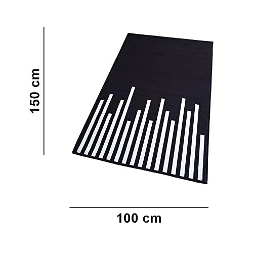 Image of Matz&More Geometric Piano Rug | 100x150 CM | Black White | Soft Nylon Loop Pile with Anti-Slip Gel Backing | Living Room, Bedroom & Office Floor Carpet