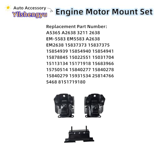 Engine Motor Mount 3Kit Compatible with Chevrolet Silverado 1500 Tahoe Suburban 2500 Avalanche & GMC Sierra 1500 Yukon & Cadillac Escalade ESV EM-5583 EM-2638 A5365 A2638 3211 2638