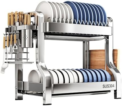 Stainless Steel Pull-Out Dish Rack Under-Sink Organizer, Slide-Out Cabinet Shelf for Cups, Plates & Bowls, Space-Saving Dish Drainer with Drip Tray for Kitchen Storage Solution