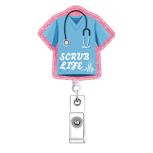 Scrub Life Nurse Badge Reel Retractable Funny Nursing Healthcare Badge Holder Cute RN MA CNA Student Medical Assistant Doctor Office Student Badge Clip ID Card Accessories