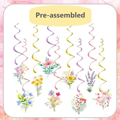 Image of Wildflower Retirement Party Decorations for Women | Gold Happy Retirement Banner with Floral Hanging Swirls,Just Retired Party Decor Supplies