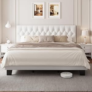 King Upholstered Bed Frame with Hea...