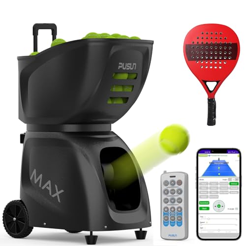 PUSUN Padel-MAX C-?Smart Padel Ball Machine? 145+ Ball Capacity | 5-7 Hours Battery Life | Speed 20-140km/h | 28 Landing Points | 26 Fixed Modes | APP Control | Ideal for Individual Training (Black)