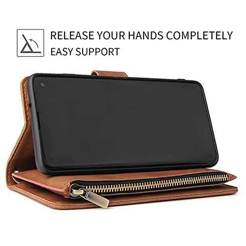 Coque en cuir PU Samsung S10 Plus QLTYPRI finition rétro marron haute protection - 3