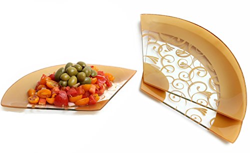 Gac Set Of 3 Tempered Glass Serving Plates, 3 Section Serving Tray With Gold Paisley Design Break And Chip Resistant – Oven And Microwave Safe – Dishwasher Safe Decorative Plates #TOP16