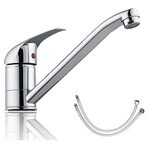 Kitchen Mixer Taps Faucet Single Lever Hot and Cold Water Mixer Sink Swivel Chrome Brass Chrome Modern Kitchen Sink Mono Basin Swivel Spout Cover