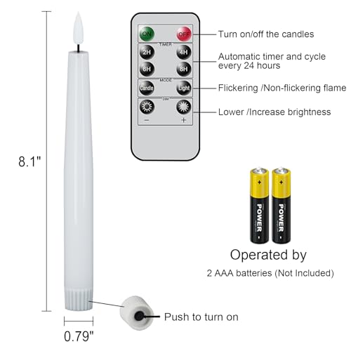 Image of Flameless Taper Candles with Remote, Real Wax LED Taper Candles Battery Operated with 3D Flickering Wick, 4 Pack White Flameless Candlesticks for Halloween Christmas Wedding Holiday Decor