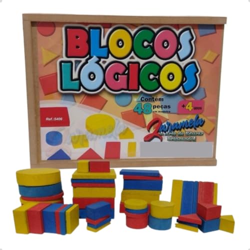 Blocos Lógicos 48 Peças em Madeira Jogo Brinquedo Pedagógico Educativo Classificação de Formas