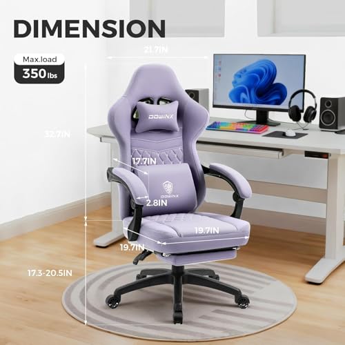 Image of Dowinx Gaming Chair Breathable Fabric Game Chair with Gel Pad and Storage Bag, Comfortable Gamer Chair with Pocket Spring Cushion, Ergonomic Computer Chair with Footrest, Purple
