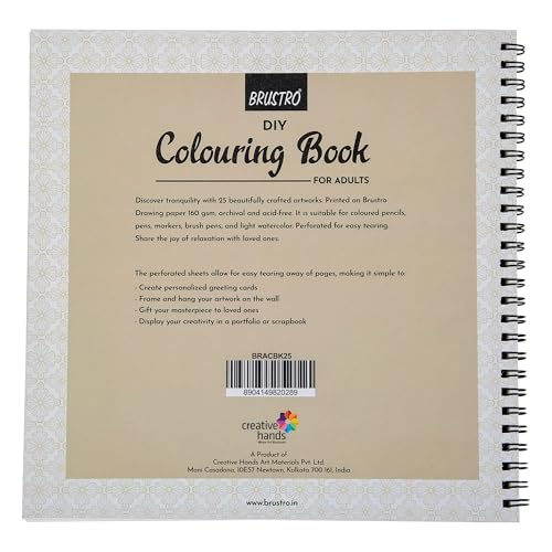 Image of BRUSTRO DIY Colouring Book for Adults | 9x9 inches, 160 GSM, 25 Perforated Sheets | Ideal for Fineliners, Colour Pencils, Brush Pens, Markers.