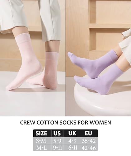 Image of Josnown Crew Socks for Women, Thin Cotton Casual Soft Aesthetic Womens Socks 5 Pairs