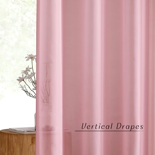 Image of NICETOWN Pink Sheer Curtains 2 Panels for Girls Room, Grommet Voile Sheer Window Treatments Airy & Elegant Light Filtering Drapes for Bedroom, W54 x L84, 2 Panels