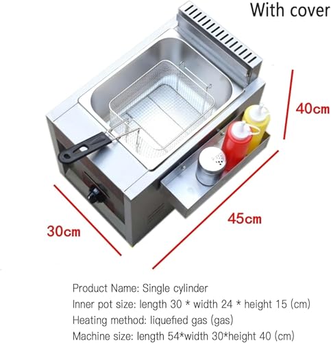 AFLEPCBRQ Gasfritteuse, gewerbliche Fritteuse, 12 l, Edelstahlfritteuse mit Deckel für Pommes, Donuts, Fisch, leicht zu reinigen, Abnehmbarer Kamin – Bild 3