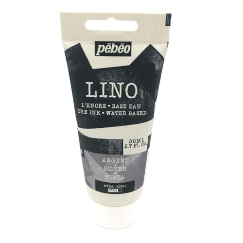 Pébéo Tinta Linograbado Plata 80 ml - Tinta Lino al Agua Ultra Pigmentada y Opaca, Impresión sobre linóleo y papel, Limpieza Fácil