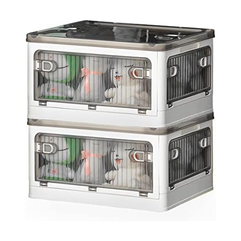 Plastic Storage Bins With Wheels, Double Doors Plastic Foldable Box for Craft Organizers, Stackable Storage Bins with Lids, Storage Box for Toy and Make Up, Small, White(15.75*11.22*9.25 in),2 Pcs Cover