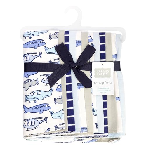 Image of Hudson Baby Infant Boys Cotton Flannel Burp Cloths 12-Pack Bundle, Born To Fly, One Size
