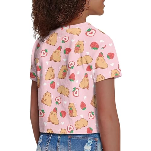 Image of Girls Fashion Crewneck Tee Shirts Casual Short Sleeve Crop Top Summer Outfits 5-14 Years Old
