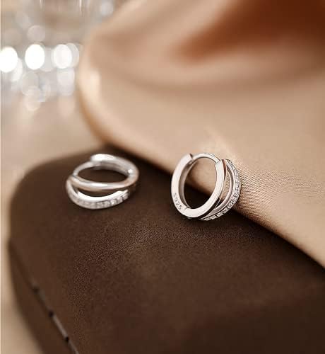 Boucles D'oreilles Créoles Argent Sterling à Double Chaîne Avec Zircons Cubiques