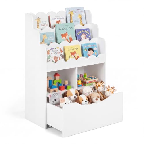 Image of COSTWAY 5-Tier Kids Bookshelf, Wooden Children Bookcase (White)