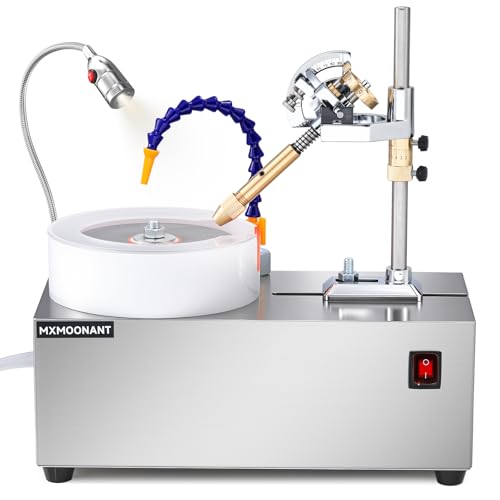 Mxmoonant Gem Faceting Machine 300W 2800RPM Fixed Speed Jade Grinding Polishing Machine with 96 Index Wheel Manipulator Splash Guard Water Pump for Gem Stone Crystal