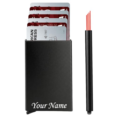 Image of Mini2buy Customized Name Engraved Card Holder for Credit, Debit, ATM, and Business Visiting Cards from Premium Stainless Steel Size Ideal for Personal use or Corporate Gifting (6 Slot-Black)