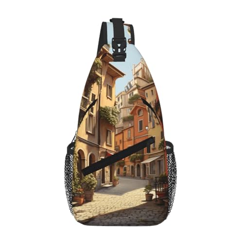 Bolsa de pecho italiana con estampado urbano y correa diagonal para el día a día