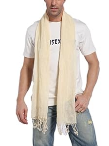 Prettystern Homme 100% Lin cheche 195cm longue Écharpe Foulard Printemps et d´Été Casual avec frangé T22 Crème d´Ivoire