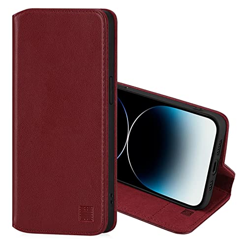 32nd Classic Series 2.0, Real Leather Book Wallet Flip Case Cover For Apple iPhone 14 Pro (6.1")