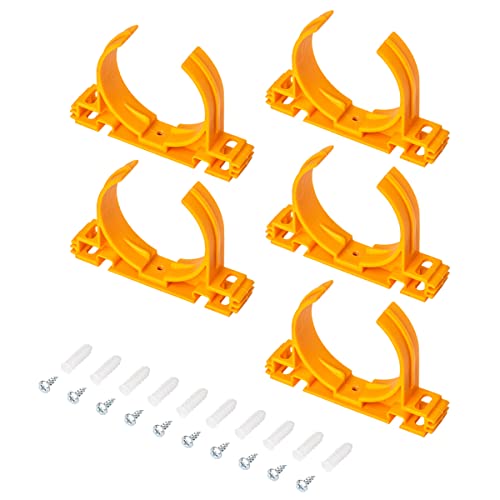 Image of POWERTEC 70342 Open Style Hangers for 2-1 /2 inch Dust Collection Pipe and Hose with Multi Mounting Options, 4.5lb Holding Capacity - 5 PK Orange