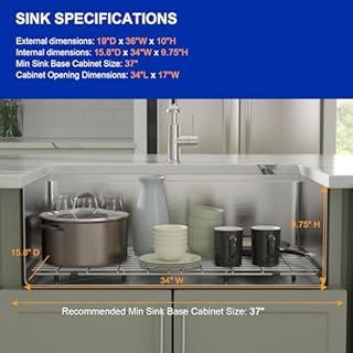 Dcolora 36" Undermount Kitchen Sink Workstation 16 Gauge Stainless Steel Kitchen Sink with Ledge Single Bowl Under Counter Sink Basin, Round Corner 36"x19"x10", DC-U7711