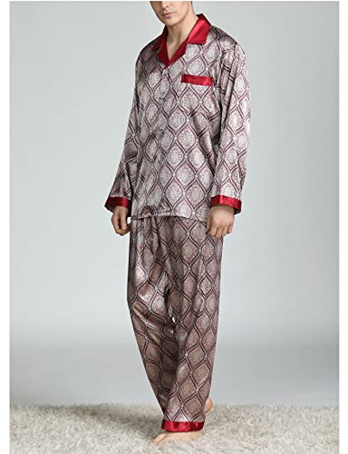 Moonetto Men's Classic Print Silky Smooth Satin Pajama Set Long Sleeve Sleepwear2
