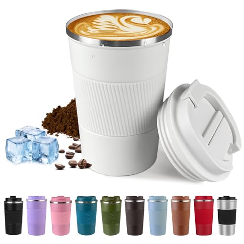 Image of Vacuum Insulated Stainless Steel Travel Coffee Mug,Leak Proof Cup with Lid | 304 stainless steel mug with vacuum insulation, leak proof lid, silicone grip and car cup holder friendly design
