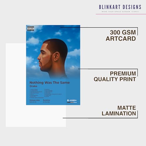 Image of BLINKART Drake - Nothing Was The Same Wall Photo Frames | Wall Art for Bedroom, Living Room, Studio or Office | Album Cover Print with Spotify Song Link QR Code | Gift for Fans - 8x12 In