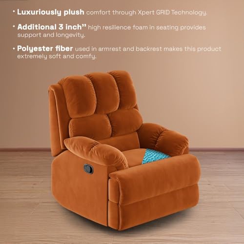 Image of Wakefit Recliner | 3 Year Warranty | Recliner Sofa 1 Seater, XpertGRID Technology, Designed for Supreme Comfort & Relaxation, Easy DIY Assembly, 145 kg Weight Capacity, Virelia (Amber)
