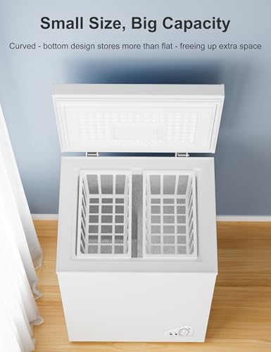 Image of 5.0 Cu.Ft Chest Deep Freezer with 2 Removable Baskets - Energy Efficient Ultra-Quiet and 6 Temp Manual Defrost - Free Standing Top Open Door for Home Garage Basement - White