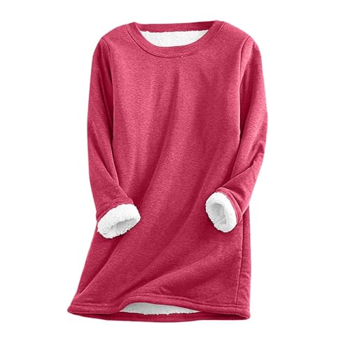 Fleece Long Shirts for Girls Long Sleeve Round Neck Soft T-Shirts Casual Solid Color Winter Warm Going Out Pullovers