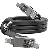 4-in-1 USB-C Fast Charging Cable (100W) – 6 FT Flat Braided Multi Charger with Lightning, USB-C, ...