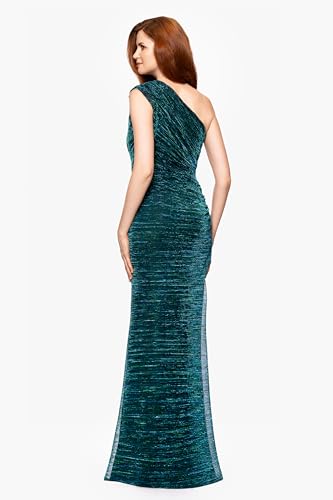 Betsy & Adam Womens Women's One Shoulder, Metallic Knit, Sheath, Floor Length Dress3