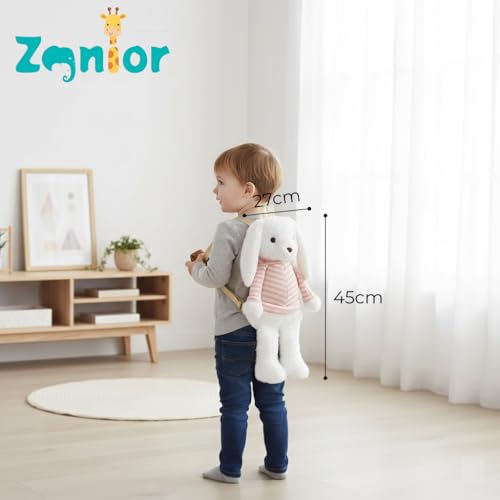 Image of 3-in-1 Bunny Plush Backpack for Kids - Play, Store, Carry Soft Toy Bag - Interactive Toddler Daypack for Travel & School
