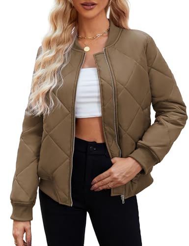 WEACZZY Cozy Brown Diamond Quilted Jacket for Women – Lightweight, Stylish Fall and Winter Puffer with Pockets (Size Small) - Image 2