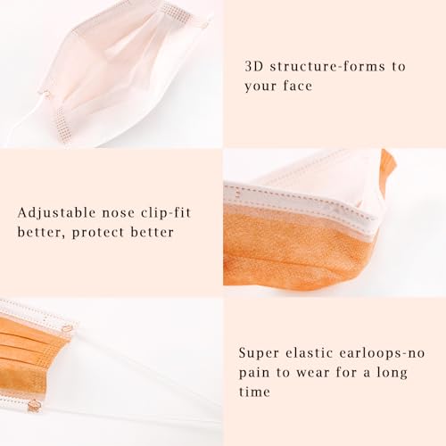 Image of Borje Disposable Face Mask 100 Pcs Face Masks 3 Ply Protection Masks (Tangerine)