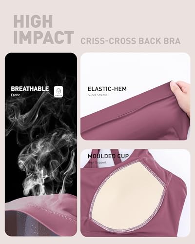 Image of RUNNING GIRL High Impact Sports Bras for Women - Scoop Neck Strappy Sports Bra High Support Moulded Cup Workout Bra