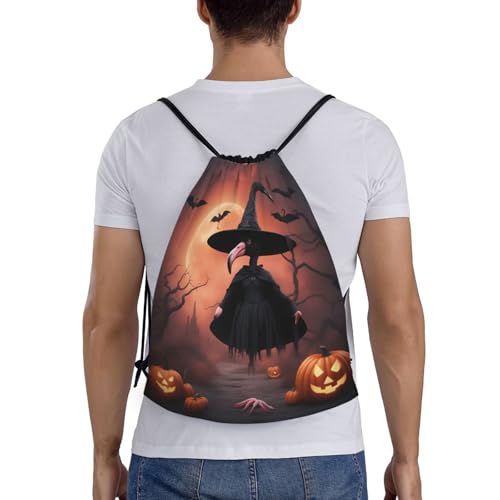 Halloween Flamingo Witch Hat print Drawstring Bag Sack Gym Bag Ditty Bag for Gym Traveling, Hiking, Yoga, Shopping for Adult2