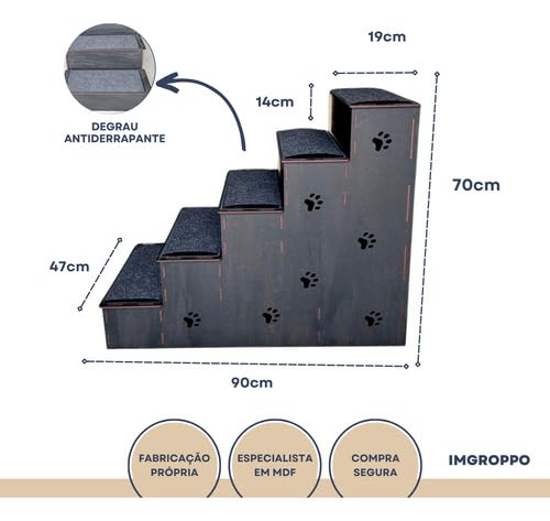 Escad 70cm Pet Cachorro Caes Gato 5 Degraus Escadinha Sofá
