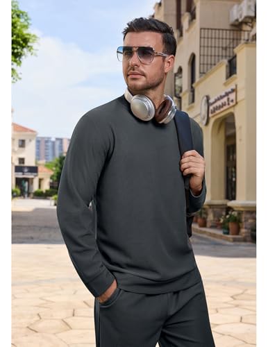 Vssjavun Mens Sweatsuit 2 Piece Sets Waffle Long Sleeve Pullover Tracksuit Outfits Casual Jogger Suits Sets4