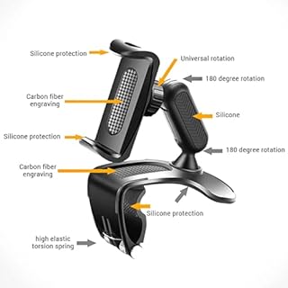 ComPDCVD Support de Téléphone Multifonction pour Tableau de Bord de Voiture Automobile Car Phone Mount avec Clip à Ressort réglable Rotatif à 360° pour GPS et Les Smartphones de 4 à 7 Pouces - Noir