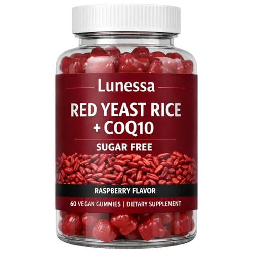 Lunessa Red Yeast Rice with Red Yeast Rice 2400mg CoQ10 200mg Restores Body Vitality & Maintains Healthy Cholesterol Levels for Men & Women Non-GMO Vegan Raspberry Flavor 60 Gummies (1)