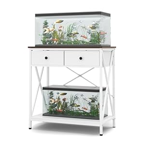 Aquarium Stand 20-29 Gallon, Metal Gallon Fish Tank Stands with Accessories Storage, Turtle/Reptile Terrariums Table,Breeder Tank Stand,Easy to Assemble(Tank not Included) (White, 29 Gallon)