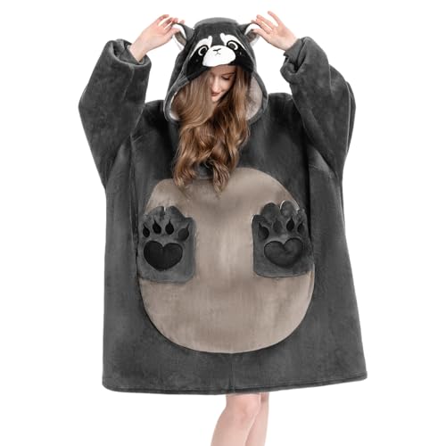OLAOLA Wearable Blanket Hoodie Hooded Blanket with Pocket Raccoon