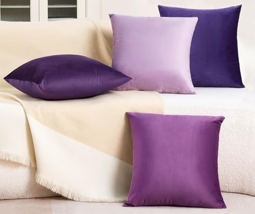 Jiiberl Throw Pillow Covers Set of 4 - 18x18 Velvet Sofa Pillow Covers for Living Room & Bed (Purple)